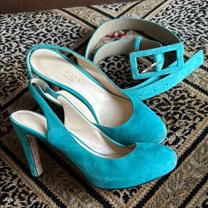 Talbots Turquoise Slingback Heels & Large belt.